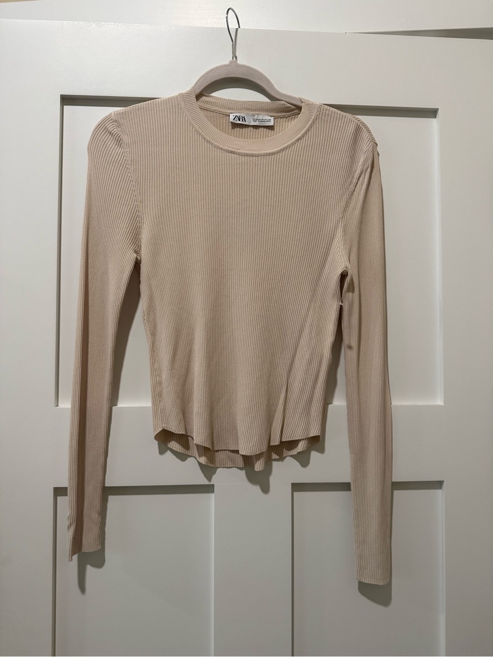 Zara Beige Ribbed Long-Sleeve Tee